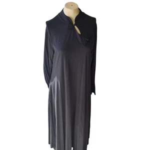 Soft Surroundings Black Dynasty Maxi Dress Womens Sz Large Mandarin Collar - Picture 1 of 5