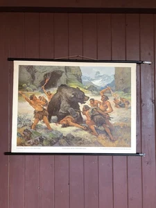 Cartina da parete scuola cartina a rullo "Uomini a.d. Caccia all'orso delle caverne" Ernst Klett Editore - Foto 1 di 6