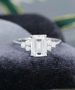 2.5Ct Emerald Cut VVS1/D Lab Created Diamond Engagement 14k White Gold FN Ring - Picture 1 of 11