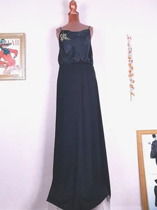 Vintage Black Silk Sequin Dress Evening Gown Maxi Party - Size 8 Monsoon - Picture 1 of 9