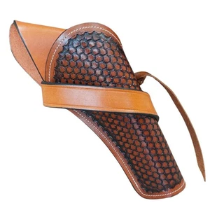 Western Cross Draw Leather Gun Holster – Hand Tooled Cowboy Style Revolver - Picture 1 of 10