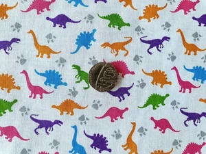 Colourful Dinosaurs Animal Kids Print Polycotton fabric/Material - 1 full metre - Picture 1 of 2