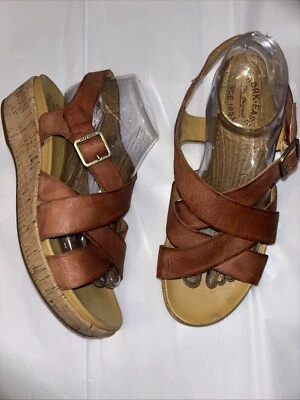 Kork-Ease Sz 10 M Caroleigh Leather Cork Platform Cork Wedge Sandals Rust Brown - Image 1 of 4