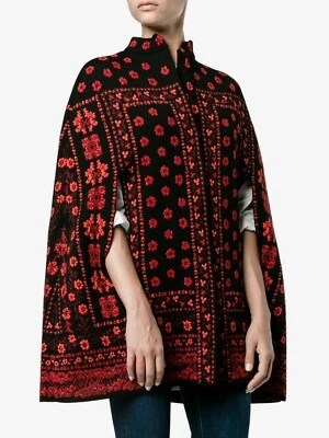 $2285 Alexander McQueen Geo Contraste Lana Seda Jacquard Capa S Rojo Negro Floral  Foto 1 de 4
