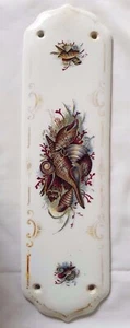 19TH CENTURY FINE HAND PAINTED SHELL DESIGN PORCELAIN DOOR PLATE - Picture 1 of 8