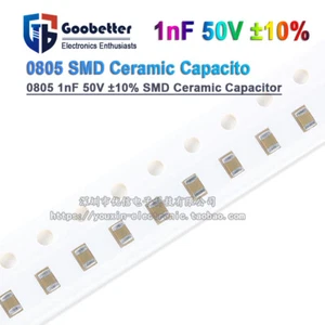 0805 1nF 50V ±10% SMD-Keramikkondensator, 102K, hohe Zuverlässigkeit Kondensator - Picture 1 of 3