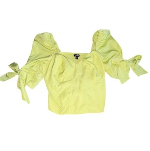 Express Puff Sleeve Corset Style Top-Tie Back-Neon Yellow Green-M-GUC - Picture 1 of 6