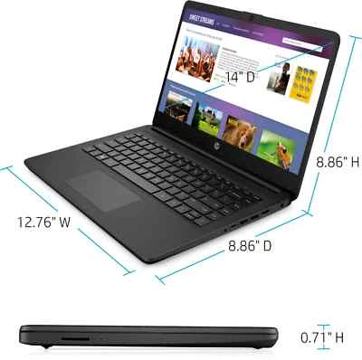 HP 14 Series 14" Laptop AMD 3020e 4GB RAM 64GB eMMc Jet Black - Image 1 of 3