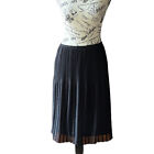 Vintage Vivienne Tam Black Pleated Midi Aline Skirt  2 Nylon Mesh