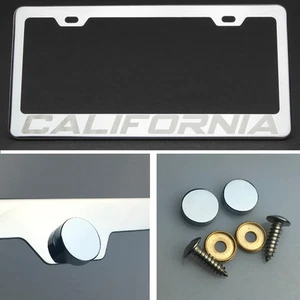 California Laser Engraved Stainless Steel License Plate Frame Chrome Screw Cap - Foto 1 di 12