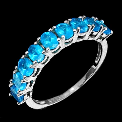 925 Anello Argento Sterling Ovale Apatite Naturale Gemma Gioielli Misura 7 - Immagine 1 di 4