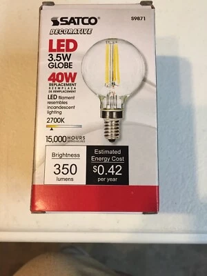 SATCO S9871 Energy Saving LED Globe Light Bulb 3.5W Clear Candelabra Base 2700K  - Image 1 of 4