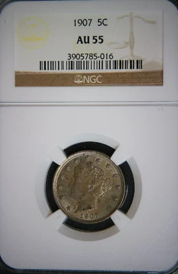 1907 Liberty Nickel - NGC AU55 - Nice Coin!! - Image 1 of 4