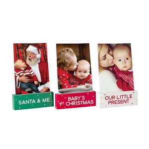 NWT Set of (3)  Pearhead Baby Wooden Holiday Christmas Photo Frame Stands  - Picture 1 of 2