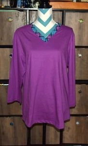 Country Store Shirt Damen M Medium Violett 100% Baumwolle Pullover Freizeit V-Ausschnitt - Bild 1 von 3