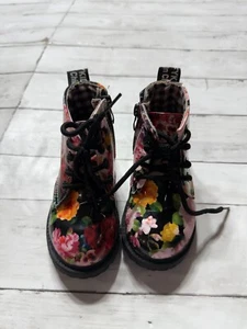Toddler Girls Multicolor Comfy Comfort Side Zip Lace Up Floral Boot Combat Shoes - Picture 1 of 8