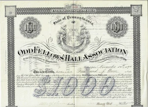PENNSYLVANIA 1894 Odd Fellows Hall Assn of Philadelphia Bond Stock Certificate - Picture 1 of 4