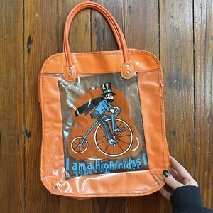 Vintage 1970s transparent orange bicycle High Rider plastic tote bag - Picture 1 of 9
