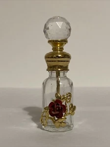 Art Glass Perfume Bottle Gold Floral Small Perfume Bottle - Picture 1 of 3