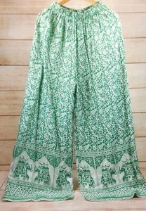 Women Shalwar Boho Indian Elephant Leaf Print Pants Ethnic Comfort Wear Green - Picture 1 of 12