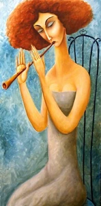 Painting Original OIL canvas MODERN contemporary Art by Pronkin 2021 FLUTE WOMAN - Picture 1 of 6
