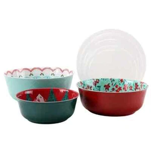 Juego de 6 piezas de cuenco para servir de melamina Pioneer Woman Holiday Mazie con tapas en relieve nuevo - Imagen 1 de 15