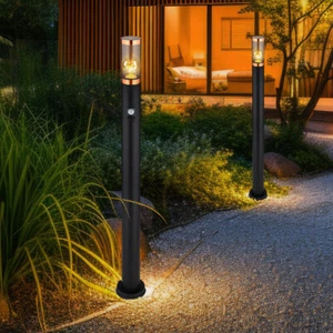 Stehleuchte Gartenlampe Außenleuchte Edelstahl rauchfarben Bewegungsmelder 2x  - Bild 1 von 12