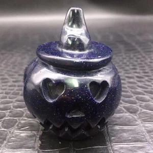 Natural Blue Goldstone Crystal Carved Pumpkin Halloween Healing Decoration 1Pc - Picture 1 of 14