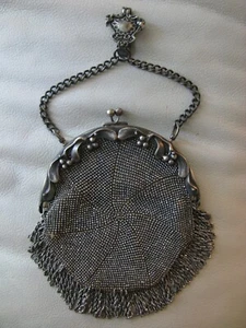 Antique Floral Steel Micro Bead Chatelaine Belt Clip Leather Kilt Purse #14 - Picture 1 of 13
