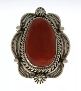 7.5 - High Grade Natural Mediterranean Coral Ring By Ella M. Linkin - Picture 1 of 5