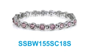 Amethyst Crystals Skinny Women tennis stainless steel link silver bracelet - Picture 1 of 1