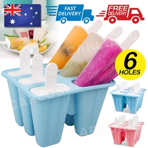 Silicone Ice Cream Mould Block /6 Cavity Frozen Molds Icy Pole Jelly Popsicle OZ - Picture 1 of 11