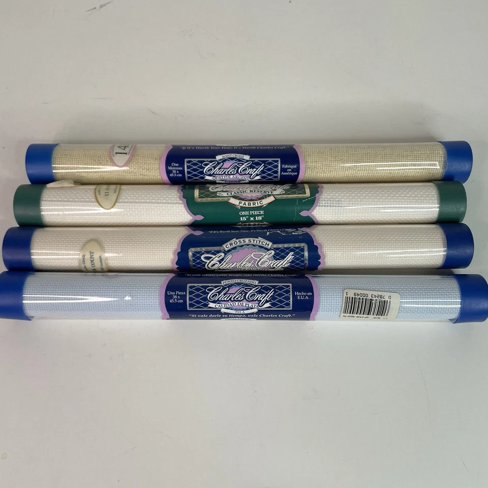 Vintage Charles Craft Cross Stitch Fabric, 15”x18” Lot Of 4 Brand New - Image 1 of 4