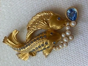 Selten Vintage 1990'S ELIZABETH TAYLOR FOR AVON "SEA SHIMMER" KOI FISH BROSCHE SIGNED. - Bild 1 von 4