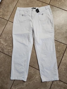 Jeans Ashley Stewart taglia 20 donna bianco denim elasticizzato bottoni strass NUOVO - Foto 1 di 5