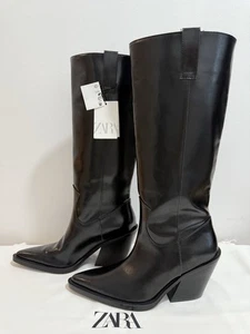 Botas hasta la rodilla Zara negras tacón vaquero talla UK6 EUR39 US8 Ref 3006/410/800 - Imagen 1 de 9