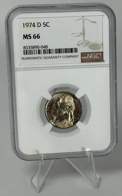 1974-D Jefferson Nickel 5c NGC MS66 Misaligned Die Rim Errors Brilliant UNC - Image 1 of 4