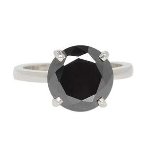 3.45Ct Round Shape Natural Black Diamond Solitaire Ring In 925 Sterling Silver - Picture 1 of 4