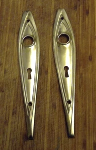 Set 2 piastre posteriori pomello porta metallo antico vintage art deco ottone massiccio - Foto 1 di 11