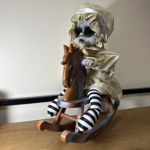 12”Animated Rocking Horse Spooky Doll Halloween Decoration Lights & Sounds Works - Picture 1 of 8
