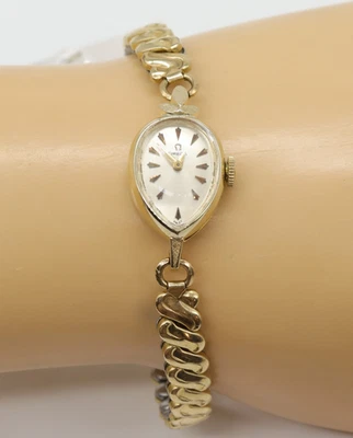 1959 Omega 14K Yellow Gold Tear Drop Shaped Manual Wind Watch Stretch Band - Image 1 of 4