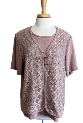 Chaleco cárdigan Alfred Dunner para mujer 14 lavanda crochet look en capas Foto 1 de 4