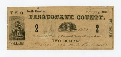 1861 $2 Pasquotank County - Elizabeth City, NORTH CAROLINA Note - Image 1 of 3