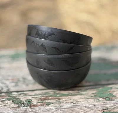 Set of 4 | MAINSTAYS Halloween Bat Etched Plastic Bowls 38oz Cereal • Black - Image 1 of 4