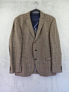 French Connection Mens 100% Linen Brown Check Blazer Jacket Elbow Pads 42" - Picture 1 of 23