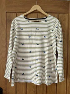 JOULES Harbour Top Hundemuster gelb gestreift Größe 16 Jersey weiß Baumwolle - Bild 1 von 7