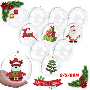 Clear Plastic Balls Christmas Baubles Sphere Fillable Xmas Tree Ornament 2023 - Picture 1 of 12