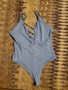 LULUS Myrtle Beach Light Blue Lace-Up One Piece Swimsuit NWT SZ MEDIUM - Picture 1 of 6