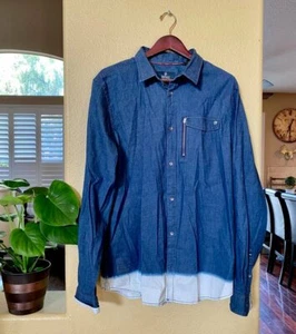 Buffalo David Bitton Denim Bleach Dye Button Down Shirt XL NWT $79 - Picture 1 of 11