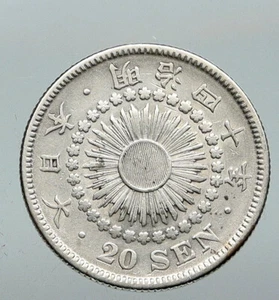 1907 Yr 40 JAPAN Emperor MEIJI Silver Antique Silver JAPANESE 20 Sen Coin i91278 - Picture 1 of 3